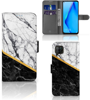 B2Ctelecom Mobiel Case Huawei P40 Lite GSM Hoesje Marble White Black