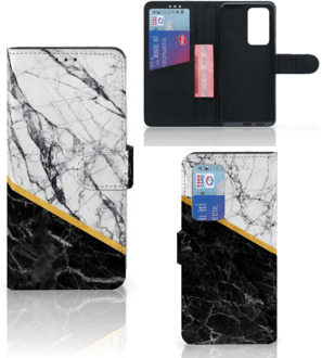 B2Ctelecom Mobiel Case Huawei P40 Pro GSM Hoesje Marble White Black