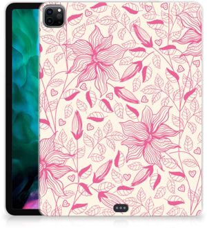 B2Ctelecom Mobiel Case iPad Pro 12.9 (2020) | iPad Pro 12.9 (2021) Hoes Roze Bloemen met doorzichte zijkanten