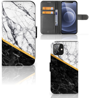 B2Ctelecom Mobiel Case iPhone 12 | 12 Pro (6.1") GSM Hoesje Marble White Black