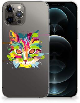 B2Ctelecom Mobiel Case iPhone 12 Pro Max GSM Hoesje Doorzichtig Cat Color