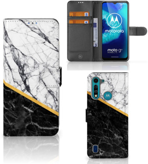 B2Ctelecom Mobiel Case Motorola G8 Power Lite GSM Hoesje Marble White Black