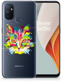 B2Ctelecom Mobiel Case OnePlus Nord N100 GSM Hoesje Doorzichtig Cat Color