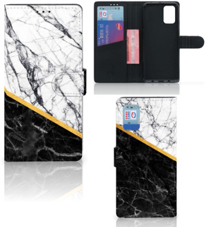 B2Ctelecom Mobiel Case Samsung Galaxy A02s Flip Cover Samsung M02s GSM Hoesje Marble White Black