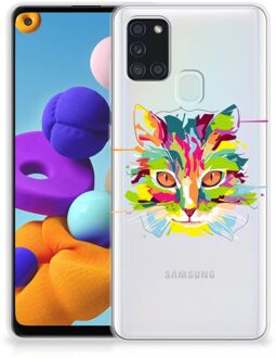 B2Ctelecom Mobiel Case Samsung Galaxy A21s GSM Hoesje Doorzichtig Cat Color