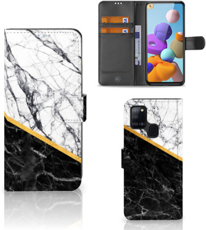 B2Ctelecom Mobiel Case Samsung Galaxy A21s GSM Hoesje Marble White Black