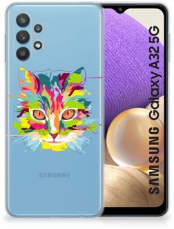 B2Ctelecom Mobiel Case Samsung Galaxy A32 5G GSM Hoesje Doorzichtig Cat Color