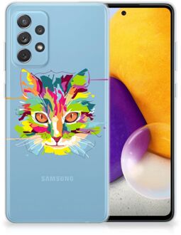 B2Ctelecom Mobiel Case Samsung Galaxy A72 GSM Hoesje Doorzichtig Cat Color