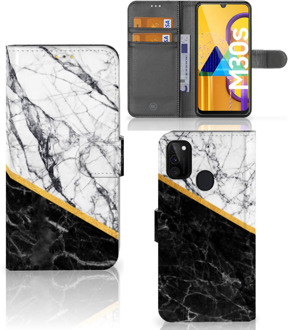 B2Ctelecom Mobiel Case Samsung Galaxy M21 GSM Hoesje Marble White Black