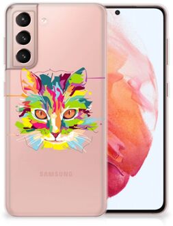 B2Ctelecom Mobiel Case Samsung Galaxy S21 GSM Hoesje Doorzichtig Cat Color