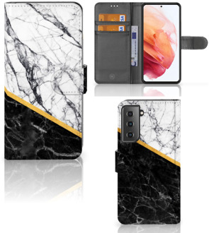 B2Ctelecom Mobiel Case Samsung Galaxy S21 GSM Hoesje Marble White Black