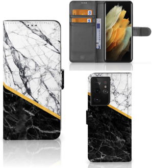 B2Ctelecom Mobiel Case Samsung Galaxy S21 Ultra GSM Hoesje Marble White Black