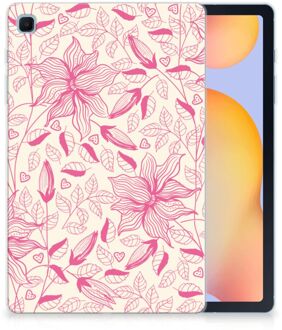 B2Ctelecom Mobiel Case Samsung Galaxy Tab S6 Lite Hoes Roze Bloemen met doorzichte zijkanten