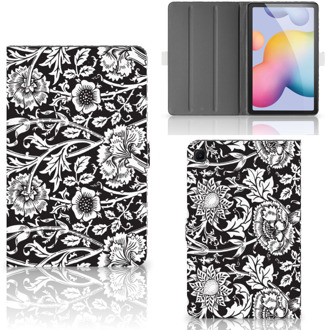 B2Ctelecom Mobiel Case Samsung Galaxy Tab S6 Lite Hoesje met Magneetsluiting Zwart Bloemen