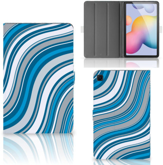 B2Ctelecom Mobiel Case Samsung Galaxy Tab S6 Lite Tablet Hoes met Standaard Golven Blauw