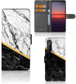 B2Ctelecom Mobiel Case Sony Xperia 5II GSM Hoesje Marble White Black