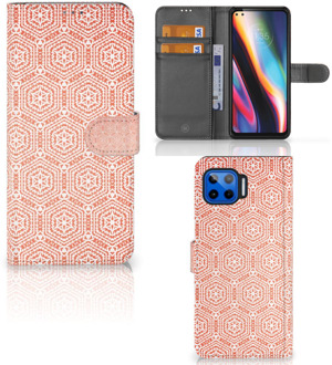 B2Ctelecom Mobiel Hoesje Motorola Moto G 5G Plus Smartphone Hoesje Pattern Orange