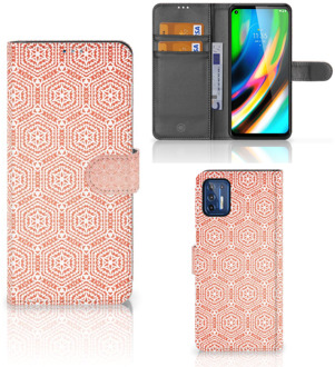 B2Ctelecom Mobiel Hoesje Motorola Moto G9 Plus Smartphone Hoesje Pattern Orange