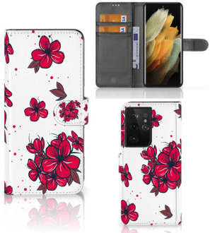 B2Ctelecom Mobiel Hoesje Samsung Galaxy S21 Ultra Book Case Blossom Red