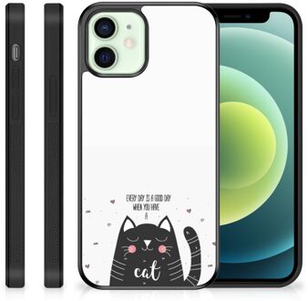 B2Ctelecom Mobiel TPU Hard Case iPhone 12 Mini Telefoon Hoesje met Zwarte rand Cat Good Day