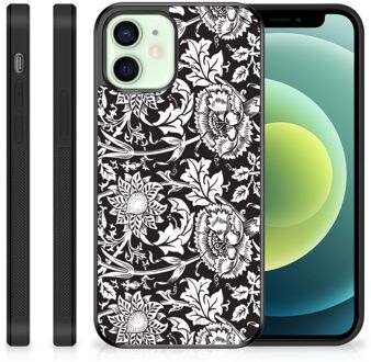 B2Ctelecom Mobiel TPU Hard Case iPhone 12 Mini Telefoon Hoesje met Zwarte rand Zwart Bloemen