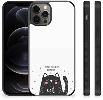 B2Ctelecom Mobiel TPU Hard Case iPhone 12 Pro Max Telefoon Hoesje met Zwarte rand Cat Good Day