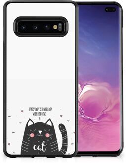 B2Ctelecom Mobiel TPU Hard Case Samsung Galaxy S10+ Telefoon Hoesje met Zwarte rand Cat Good Day