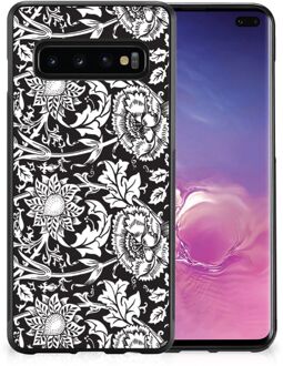 B2Ctelecom Mobiel TPU Hard Case Samsung Galaxy S10+ Telefoon Hoesje met Zwarte rand Zwart Bloemen