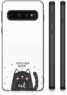 B2Ctelecom Mobiel TPU Hard Case Samsung Galaxy S10 Telefoon Hoesje met Zwarte rand Cat Good Day