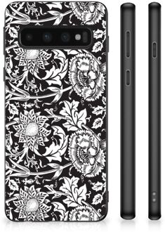 B2Ctelecom Mobiel TPU Hard Case Samsung Galaxy S10 Telefoon Hoesje met Zwarte rand Zwart Bloemen