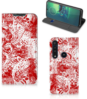 B2Ctelecom Motorola G8 Plus Mobiel BookCase Angel Skull Red