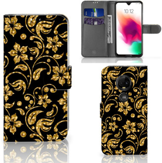 B2Ctelecom Motorola Moto G7 | G7 Plus Bookcase Hoesje Design Gouden Bloemen