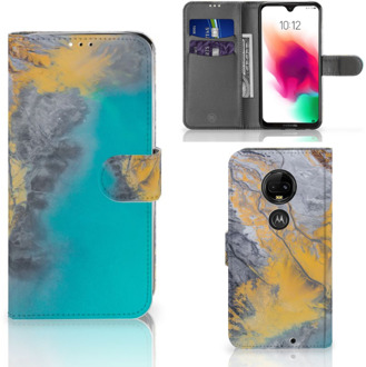 B2Ctelecom Motorola Moto G7 | G7 Plus Bookcase Hoesje Design Marble Blue Gold