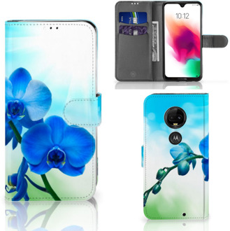 B2Ctelecom Motorola Moto G7 | G7 Plus Bookcase Hoesje Design Orchidee Blauw