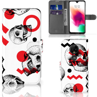 B2Ctelecom Motorola Moto G7 | G7 Plus Bookcase Hoesje Design Skull Red