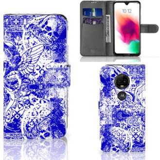 B2Ctelecom Motorola Moto G7 | G7 Plus Uniek Bookcase Hoesje Angel Skull Blue