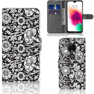 B2Ctelecom Motorola Moto G7 | G7 Plus Uniek Bookcase Hoesje Black Flowers