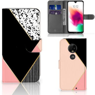 B2Ctelecom Motorola Moto G7 | G7 Plus Uniek Bookcase Hoesje Black Pink Shapes