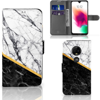 B2Ctelecom Motorola Moto G7 | G7 Plus Uniek Bookcase Hoesje Marble White Black