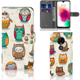 B2Ctelecom Motorola Moto G7 | G7 Plus Uniek Bookcase Hoesje Vrolijke Uilen