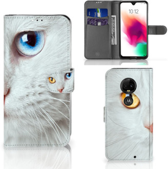 B2Ctelecom Motorola Moto G7 | G7 Plus Uniek Bookcase Hoesje Witte Kat