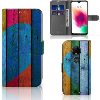 B2Ctelecom Motorola Moto G7 | G7 Plus Uniek Bookcase Hoesje Wood Heart