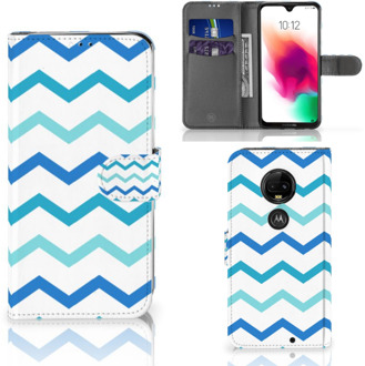 B2Ctelecom Motorola Moto G7 | G7 Plus Uniek Bookcase Hoesje Zigzag Blauw