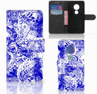 B2Ctelecom Motorola Moto G7 Play Book Case Hoesje Angel Skull Blue