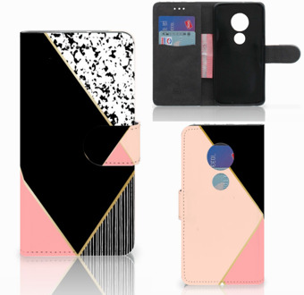 B2Ctelecom Motorola Moto G7 Play Book Case Hoesje Black Pink Shapes