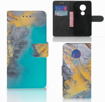 B2Ctelecom Motorola Moto G7 Play Book Case Hoesje Marble Blue Gold