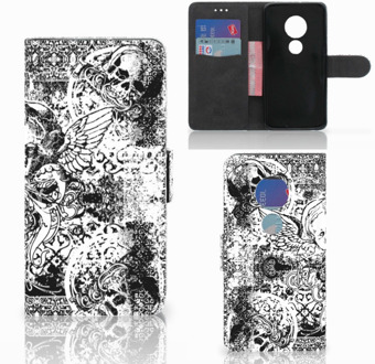 B2Ctelecom Motorola Moto G7 Play Book Case Hoesje Skulls Angel