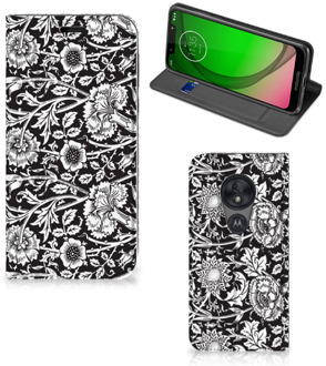 B2Ctelecom Motorola Moto G7 Play Smart Cover Black Flowers