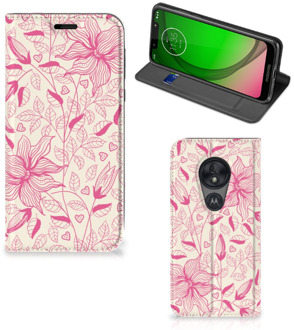 B2Ctelecom Motorola Moto G7 Play Smart Cover Pink Flowers