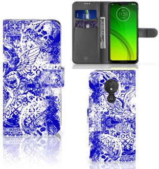 B2Ctelecom Motorola Moto G7 Power  Hoesje Bookcase Angel Skull Blue